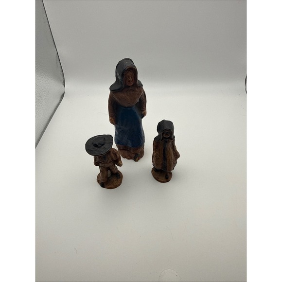Other - Vintage Hand Painted Clay Pilgrim Family Figurines Folk Art Pioneer Decor Set 3